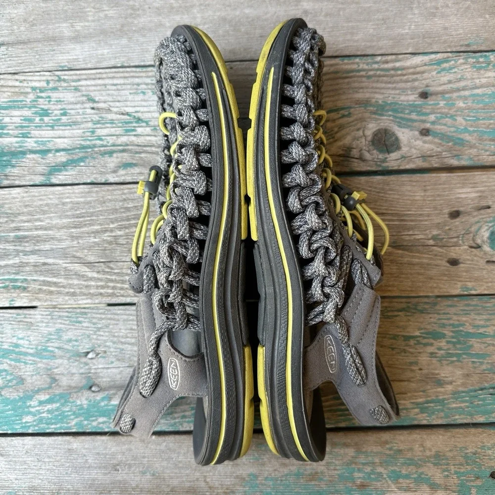 Keen Uneek Round Cord Bungee Sport Sandal Men's Size 11 US Gray Yellow 1014978